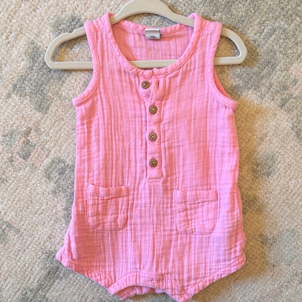 Pink Sleeveless Button-Up Romper